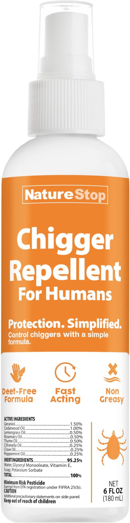 Chigger Repellent Spray for Humans, DEET-Free Insect Repellent for Skin & Outdoor Protection, 6 oz (180mL)