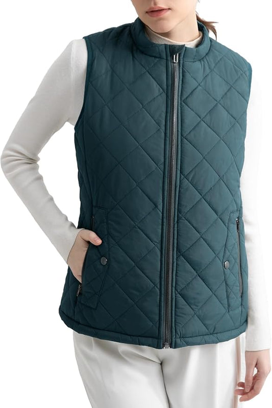 Women's Vest, Quilted Puffer Water-Resistant Zip With Pockets