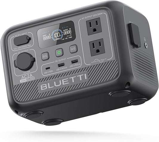 BLUETTI AC2A Portable Power Station, 204Wh Solar Generator LiFePO4 Battery Backup w/ 2 300W (600W Power Lifting) AC Outlets, Recharge from 0-80% in 45 Min, for Camping (Solar Panel Optional)