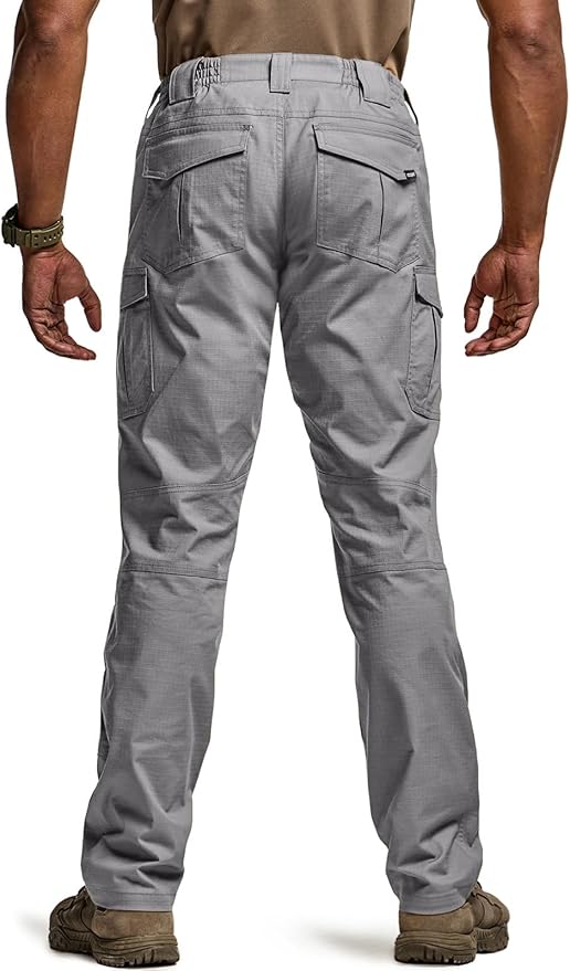 CQR Men's Flex Ripstop Tactical Pants, Water Resistant Stretch Cargo Pants, Lightweight EDC Hiking Work Pants