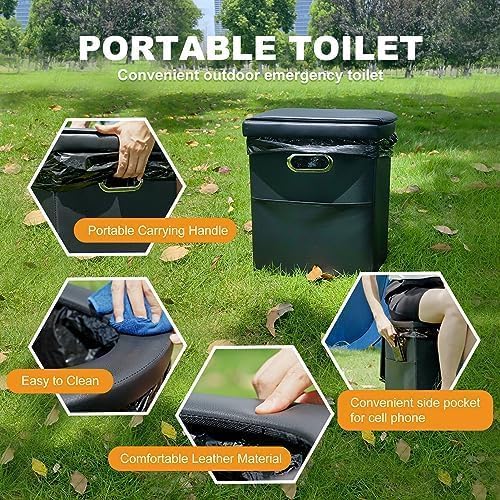 Upgraded XL Portable Camping Toilet with Side Compartment for Car and Adults,Folding Camping Toilets,Portable Compact Porta Potty for Kids,Outdoor Toilet for Camping,Hiking,Truck,RV,Beach,Tent