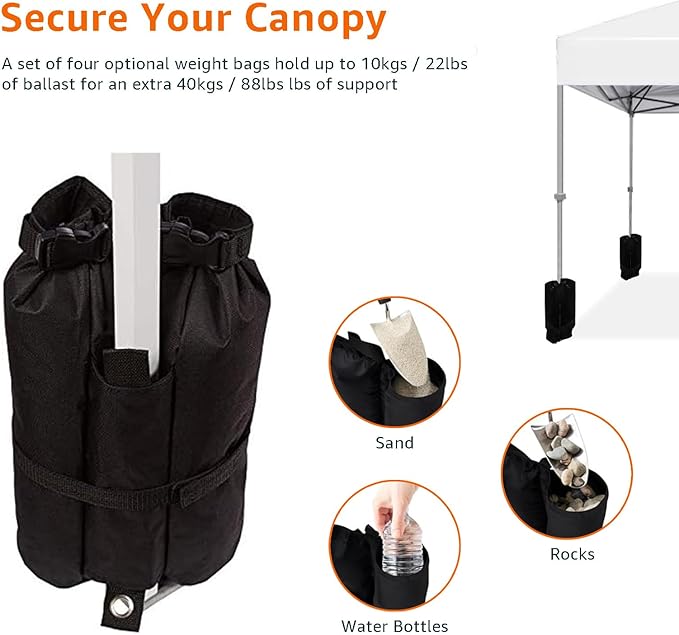 Amazon Basics Outdoor Pop Up 10 x 10 Canopy Tent for Events, Portable with Easy Setup, Includes Wheeled Carry Bag, 8 Pegs, 4 Ropes, 4 Weighted Bags, White