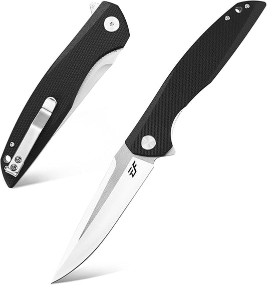 Eafengrow EF231 Folding Knife D2 Steel Blade G10 Handle Scales EDC Tool Knives for Working Outdoor Camping Hiking Fishing(black)