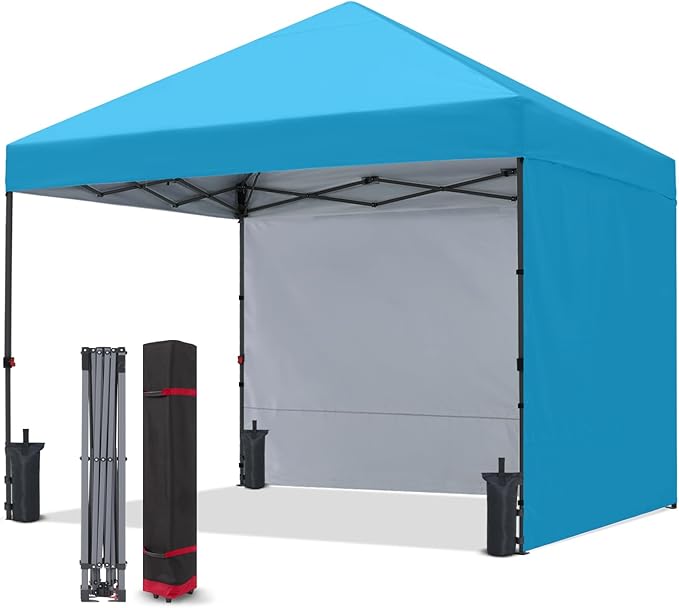 COOSHADE Pop Up Canopy Tent 10x10 with 2 Sidewalls, Outdoor Shade Instant Canopy Tents, Sky Blue