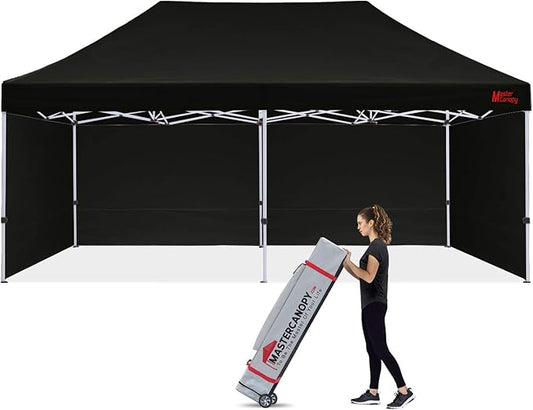 MASTERCANOPY Heavy Duty Pop-up Canopy Tent with Sidewalls (10x20,Black)