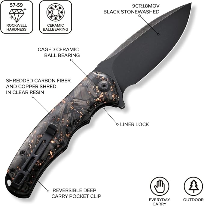 CIVIVI Folding Pocket Knife- Praxis Flipper Liner Lock Knife, 3.75" Black Stonewashed Blade, Reversible Clip for EDC Outdoor Use C803I