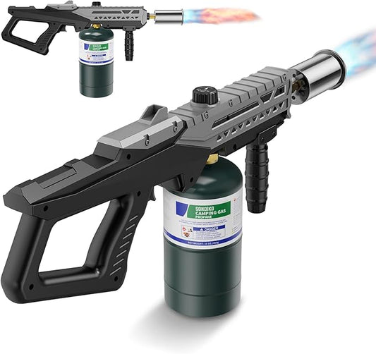 Sondiko Powerful Cooking Propane Torch Gun, Culinary Torch Campfire Starter, Adjustable Weed Torch Burner for Searing Steak, BBQ, Welding (Gray & Black) Propane Tank Not Included