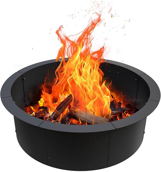 Fire Pit Ring Outdoor Wood Burning Fire Pit Liner 35.4 Inch Camping Fire Ring Painted Steel Firepit Ring Heavy Duty Campfire Ring Above or In-Ground for Bonfire Outdoor Backyard