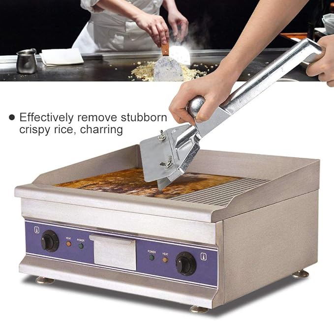 Grill Scrapers, Heavy Duty Casting Aluminum Commercial Griddle Scraper with 5 Blades and Small Slant Edge Grill Scraper