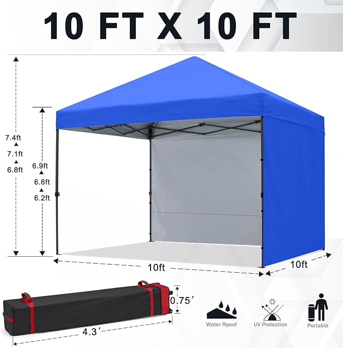 COOSHADE Pop Up Canopy Tent 10x10 with 2 Sidewalls, Outdoor Shade Instant Canopy Tents(Royal Blue)