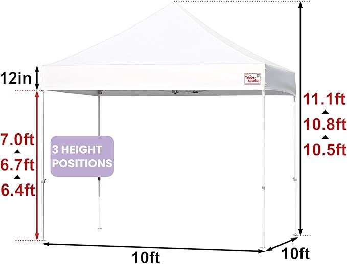 Tradesparker 10x10 Pop Up Canopy Tent,Easy up Commercial Canopy Tent Instant Shelter for Beach Events Parties Camping Market,Pop Up Canopies with LED Curtain+Casters+Weight+Stakes,White