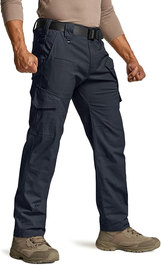 CQR Men's Flex Ripstop Tactical Pants, Water Resistant Stretch Cargo Pants, Lightweight EDC Hiking Work Pants