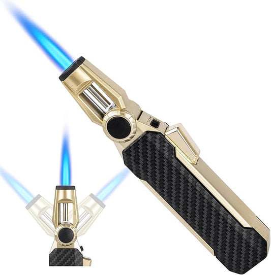Butane Torch Lighter Adjustable Kitchen Torch with Safety Lock, Butane Refillable Gas Lighter Cooking Torch - Adjustable Windproof Jet Flame for Camping Baking BBQ Soldering Grill Candle