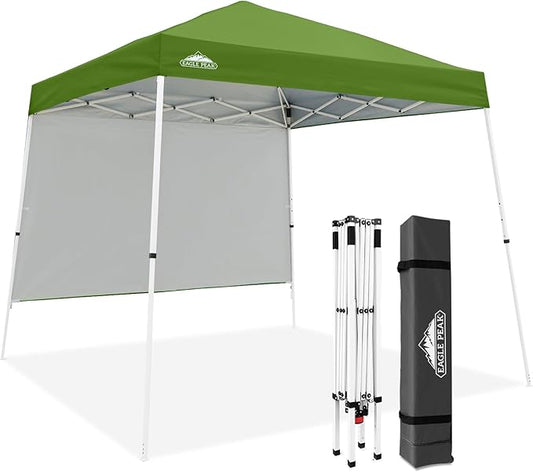 EAGLE PEAK 10x10 Pop Up Canopy Tent with Sidewall, Compact, Portable Slant Leg Instant Sun Shelter for Beach, Sports, & Camping, 10x10 Base 8x8 Top, Green