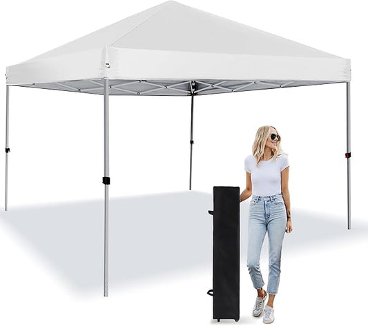 Pop Up Canopy Tent 8X8 FT,Easy Set-up Sade,Instant Shelter w/Canopy Cover,4 Ropes,Adjustable Straight Leg Heights Canopies,Outdoor Patio Tents for Parties,Commercial,Silver White