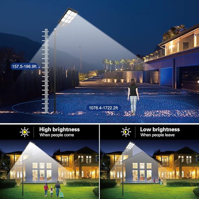 4200W Solar Street Lights Outdoor Motion Sensor, Dusk to Dawn Solar Flood Lights Super Bright 7000K Security Lights IP66 Waterproof Solar Powered for Parking Lot, Street, Yard(2 Pack)