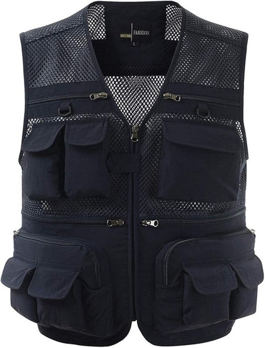 Lentta Men's Fishing Vest Summer Outdoor Lightweight Work Photo Vest 16 Pockets
