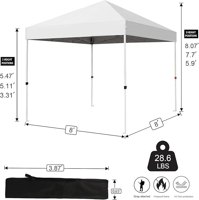 Northroad 8X8 FT Pop Up Canopy, Outdoor Instant Canopy Tent Slant Legs with Carrying Bag, Portable Gazebo Shelter for Wedding Party,Commercial Event,Patio,Garden,Beach -White
