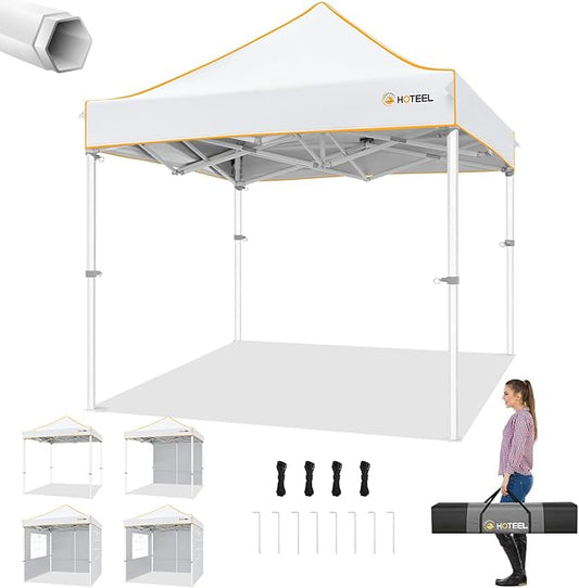 Hoteel 6.6 x 6.6 Pop up Canopy,Easy Up Heavy Duty Canopy with 4 Sidewalls,Upgrade Hexagonal Tube UPF50+ 1500mm Waterproof,Outdoor Canopy Tent with Carry Bag for Commercial Events,Beach,Camping,White
