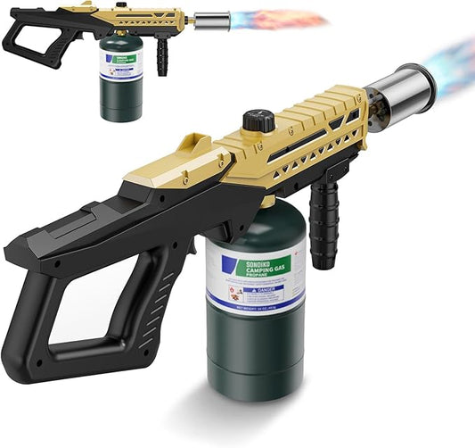 Sondiko Powerful Cooking Propane Torch Head, Culinary Torch Campfire Starter, Adjustable Weed Torch Burner for Searing Steak, BBQ, Welding (Gold & Black) Propane Tank Not Included