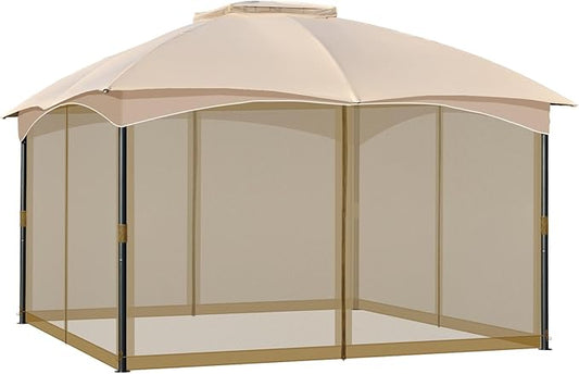 COWVIE Gazebo Replacement Netting Screen, 12' x 16' Universal Gazebo 4-Panel Mosquito Sidewalls with Double Zippers for Outdoor Patio (Only Netting)