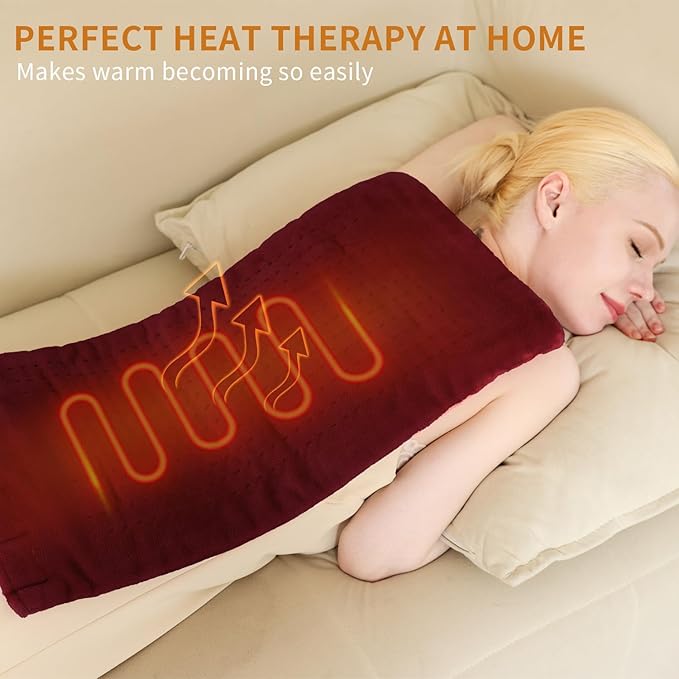 Massaging Weighted Heating Pad for Back Pain Relief,Heating Pads for Neck, Shoulder,Cramp,Portable Heated Pad with 3 Heat Settings & 6 Massage,18 Relaxing Combinations,Auto Off,12"*24",Wine Red