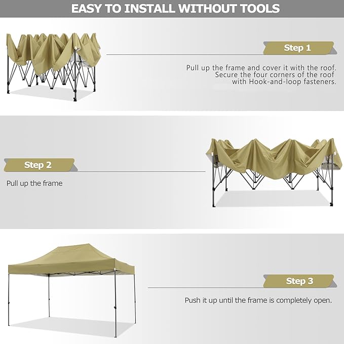 COBIZI 10x15 Pop up Canopy Tent 10x15 Canopy with 4 Sidewalls Waterproof Heavy Duty Commercial Tent for Parties Outdoor Garden Gazebo, Carry Bag(10x15ft, Khaki)