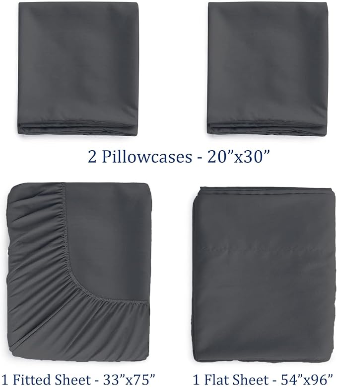 Cot Sheets 33" x 75" - 4 PCs Cot Sheet Set - 600TC 100% Cotton Sheet Set - Cot Size Fitted Sheets Perfect for Narrow Twin/Camp Bunk/Rvs Bunk/Guest Beds/Trifold Mattress, 4-8" Deep Pocket - Dark Grey