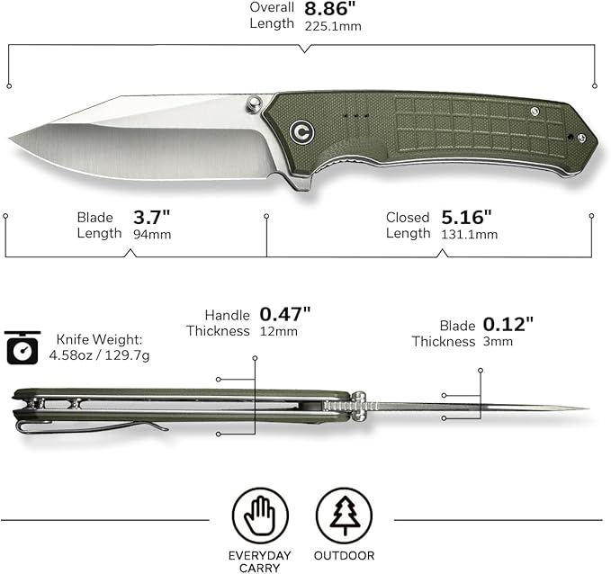 CIVIVI Tacticorix Pocket Knife for Men Women, EDC Flipper Folding Knife with 3.7" Nitro-V Blade G10 Handle for Camping Hunting C23055-2 (Green)