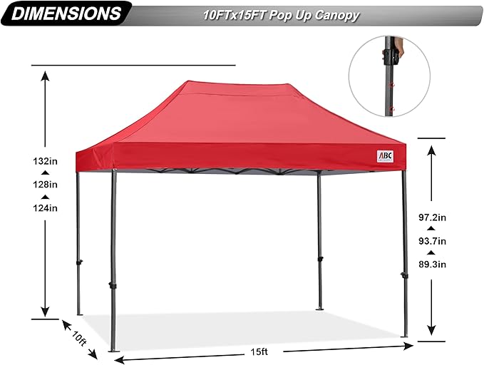 ABCCANOPY Patio Pop Up Canopy Tent 10x15 Commercial-Series (Red)