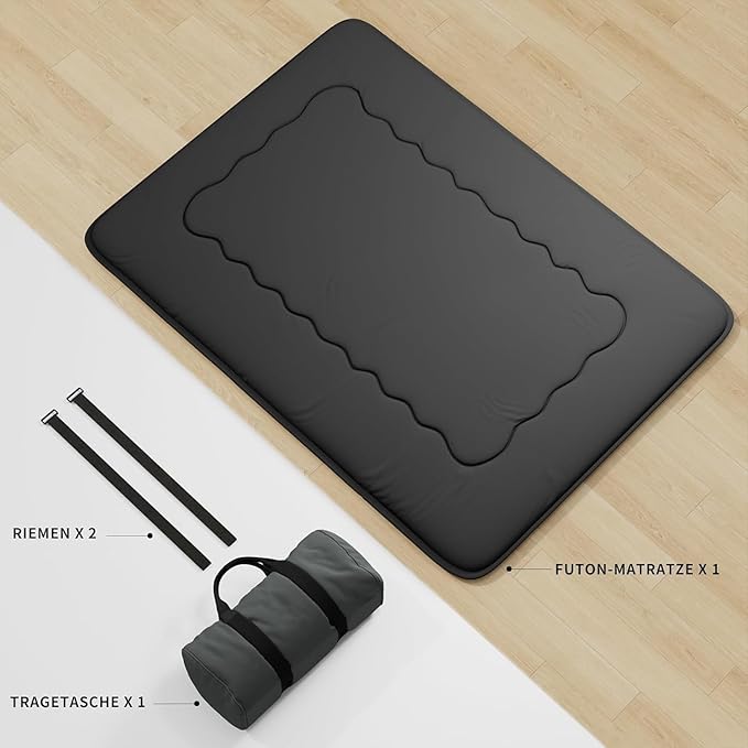 Japanese Futon Mattress, Foldable Tatami Mat Portable Dormitory Sleeping Pad with Bag & Strap, Floor Thicken Sleeping Roll up Camping Mattress (Black WS1, 60"X80")