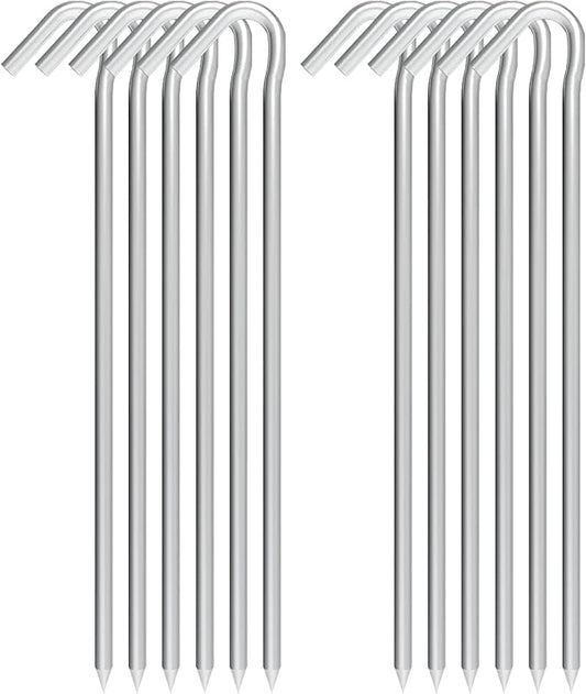 9 Inch Tent Stake Yard Inflatable Stakes Metal Tent Pegs Heavy Duty Ground Stake Fence Hooks Camping Spikes for Canopies, Tarp and Outdoor Christmas Decorations (12)
