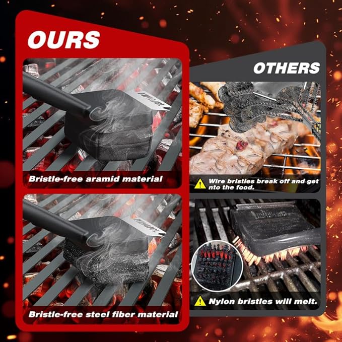 Grill Brush for Outdoor Grill - Bristle Free Grill Cleaning Brush, Black Aramid Fiber Heat-Resistant Pad, BBQ Cleaner Durable Scraper Tools for Cast Iron or Stainless-Steel Grates (Grill Brush Black)