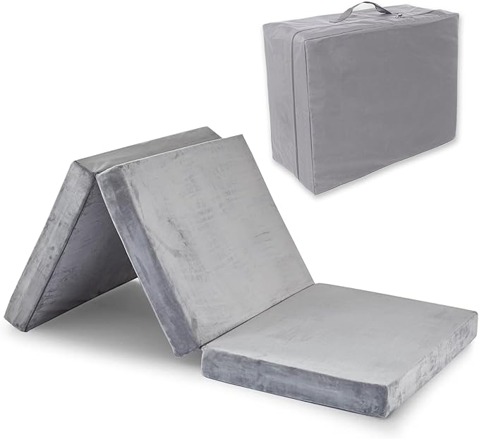 SINWEEK 4" Twin XL Memory Foam Folding Mattress with Storage Bag - Foldable Trifold Floor Bed Topper, CertiPUR-US Certified Guest Sleeping Pad, Machine Washable Cover