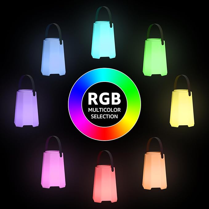 Portable Outdoor Table Lamp, Cordless Rechargeable Outdoor Table Lanterns RGB LED Lights with Remote, IP44 Water-Resistant Battery Operated Hanging Lamp for Patio Garden Camping Dining Room
