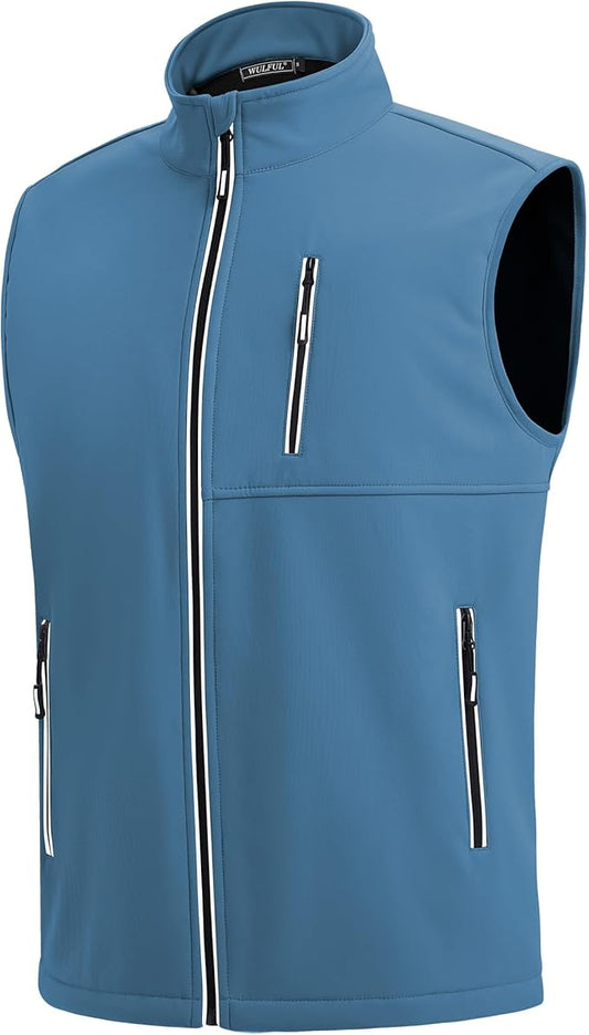 WULFUL Men's Windproof Lightweight Golf Vest Outerwear with Pockets, Softshell Sleeveless Jacket for Travel Hiking Running