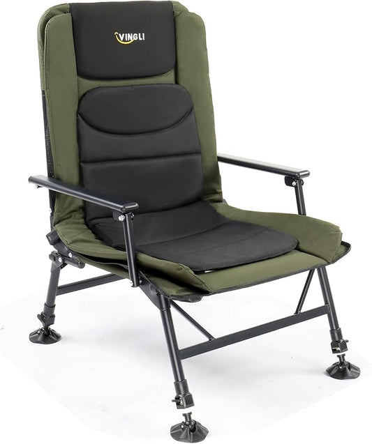 VINGLI Oversized Fishing Chair Heavy Duty Support 440 LBS, 160° Freely Adjustable Reclining Folding Chairs, Lounge Travel Outdoor Seat with High Back for Fishing Camping or Leisure