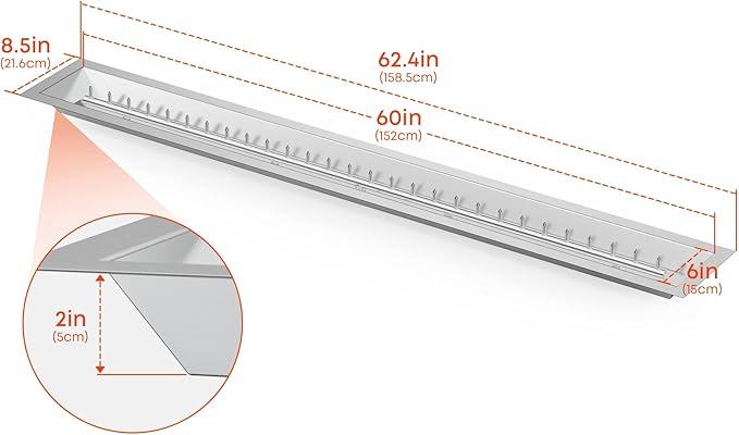 Stanbroil Linear 60" x 6" Drop-in Fire Pit Jet Burner Pan, Upgraded Natural Gas & Propane Fire Table Insert Kit, High Flame, 108k BTU Max