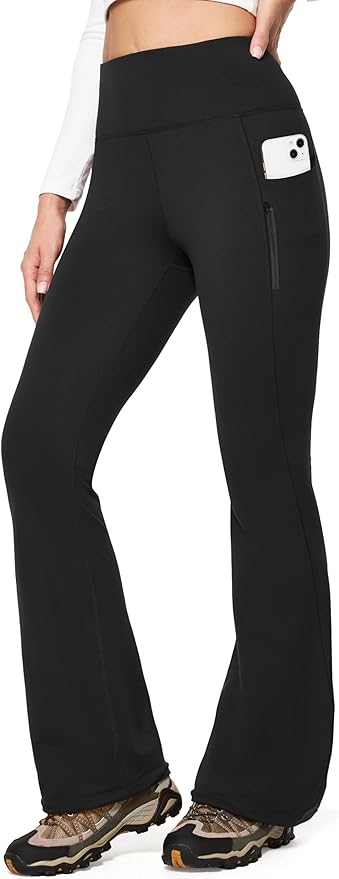 IUGA Fleece Lined Pants Women Water Resistant Hiking Pants Winter Flare Leggings with Pockets Bootcut Thermal