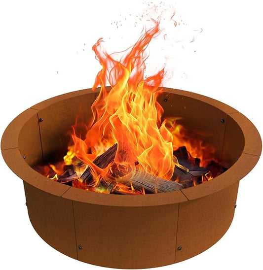 Fire Pit Ring Outdoor Wood Burning Fire Pit Liner 35.4 Inch Camping Fire Ring Corten Steel Firepit Ring Heavy Duty Campfire Ring Above or In-Ground for Bonfire Outdoor Backyard