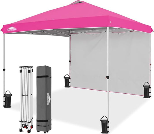 EAGLE PEAK Pop Up Canopy Tent with 1 Sidewall, Easy Setup Event Tent, Outdoor Sun Shade, Wheeled Carry Bag, Stakes and Guy Ropes, Instant Canopy 10x10, Pink