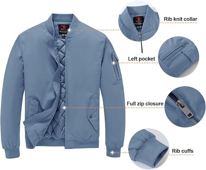 Gopune Men's Windproof Bomber Jacket Warm Water Resistant Windbreaker Winter Outwear Quilted Jackets Coats