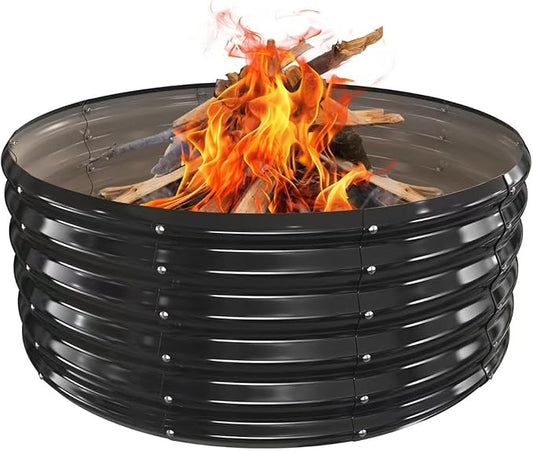 40 Inch Round Galvanized Fire Pit Ring/Fire Ring - Foldable and Perfect for Outdoor Gatherings and Campfires in The Yard/Garden/Park/Beach (Black+Gray, 3.3 FT Diameter+1.5 FT Tall)