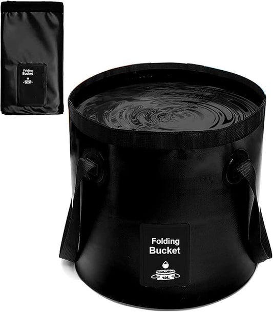 Collapsible Bucket with Handle, Lightweight Folding Water Container, Portable Collapsible Bucket for Fishing, Camping, Hiking, Backpacking, Outdoor Survival, Car Washing Black 12L
