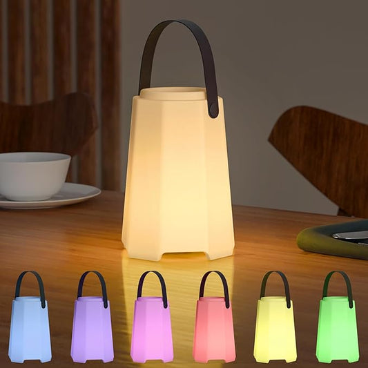 Portable Outdoor Table Lamp, Cordless Rechargeable Outdoor Table Lanterns RGB LED Lights with Remote, IP44 Water-Resistant Battery Operated Hanging Lamp for Patio Garden Camping Dining Room