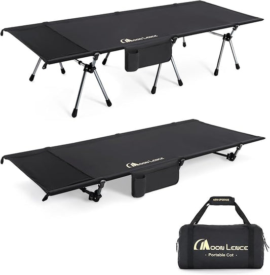 MOON LENCE Height Adjustable Camping Cot - Supports 330 lbs, Portable Folding Bed with Leg Extenders for Camping, Hiking, Sleeping, 1 Pack, Black