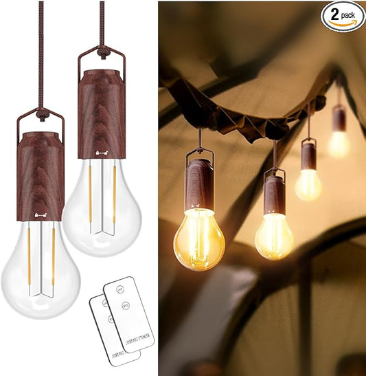 Small 2 Pack Rechargeable Warm Tent Hanging Light Bulb,Portable Outdoor Vintage LED Camping Light,Pendant Hurricane Emergency Lighting Lantern for Hiking Backpacking Fishing Outage Power