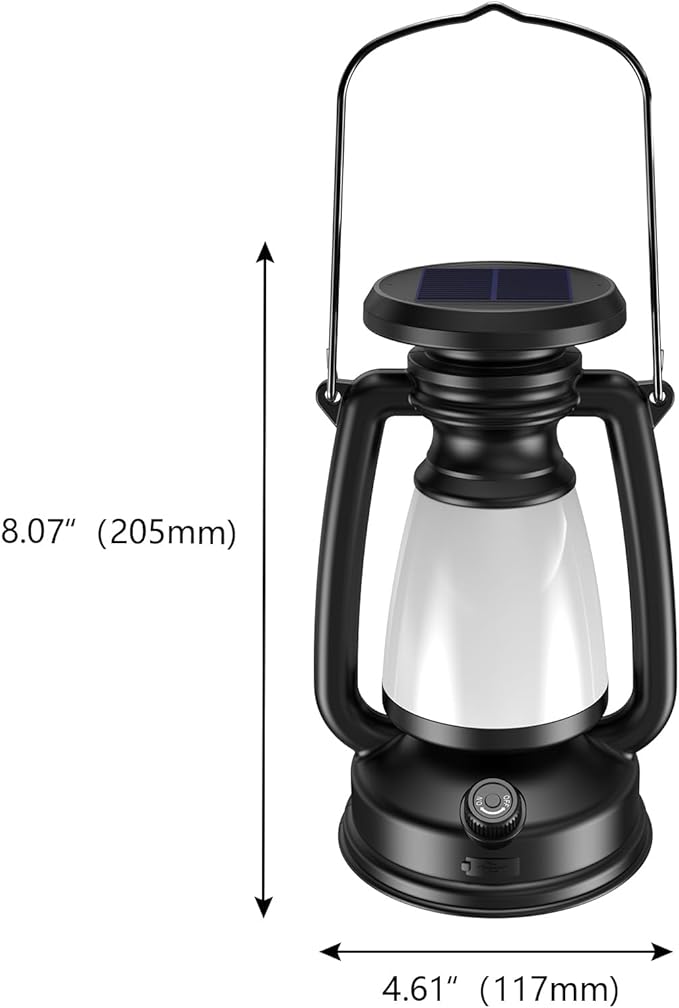 4000mAh Classic Solar-Powered Rechargeable Camping Lantern: Vintage Style for Hiking, Hunting, and Fishing. Brightness Adjustable and eco-Friendly for Outdoor Adventures. (1)