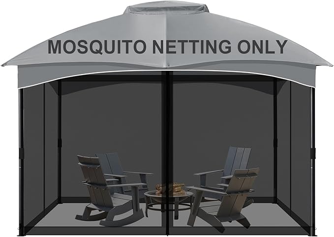 COWVIE Gazebo Replacement Netting Screen, 10' x 12' Universal Gazebo 4-Panel Mosquito Sidewalls with Double Zippers for Outdoor Patio (Only Netting)