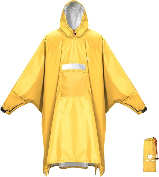 ANYOO Hooded Rain Poncho for Adults Waterproof Lightweight Rain Coat for Men Women Reusable Rain Jacket for Emergency Outdoor